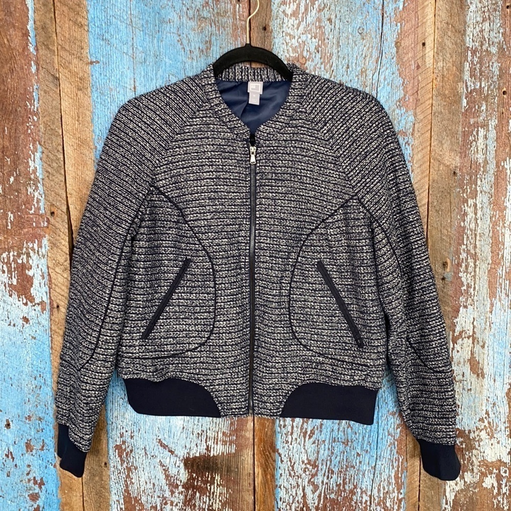 JCPennys Navy Tweed Bomber Style Zip Up Lined Jacket